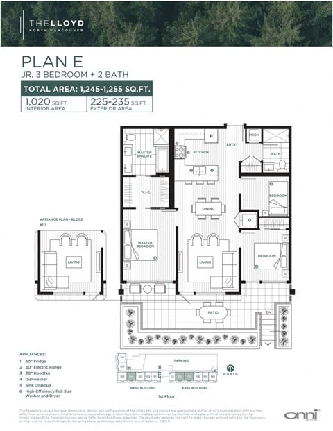 Floor plan for 3 beds, 2 baths, 1018 sqft